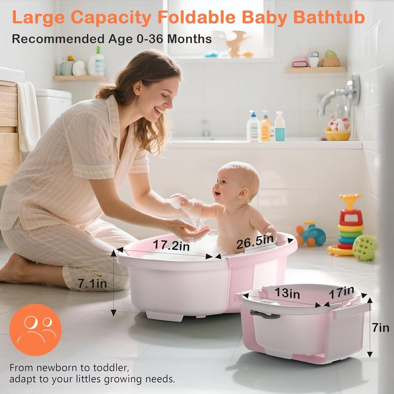 Spluvvly Collapsible Baby Bathtub - Large Baby Bath Tub with Thermometer & Cushion | Travel Portable Newborn Infant Bathtub | Foldable Toddler Bathtub for Baby 0 to 36 Months (Pink) - Image 3